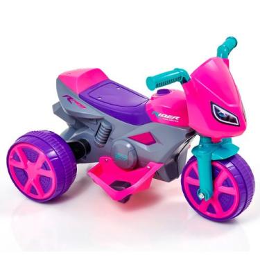 Imagem de Moto Infantil Eletrica 6V Rosa Triciclo Recarregável Com Bateria Bivol