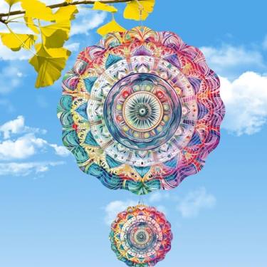 Imagem de Rngmsi Mandala Wind Spinner, Metal Kinetic Art Wind Spinner Gift for Christmas, Hanging 3D Outdoor Wind Sinos para jardim (30,5 x 30,5 cm)