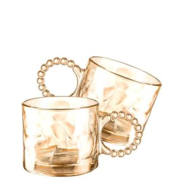 Imagem de Caneca 2 uni ambar 300ml vidro alça cozinha bebida resistente xicara l