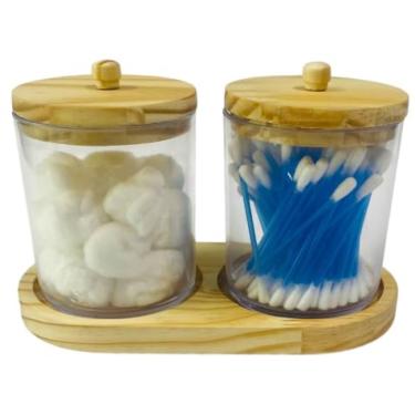 Imagem de Kit Organizador Cotonete/Algodão em Acrílico com Bandeja Pínus