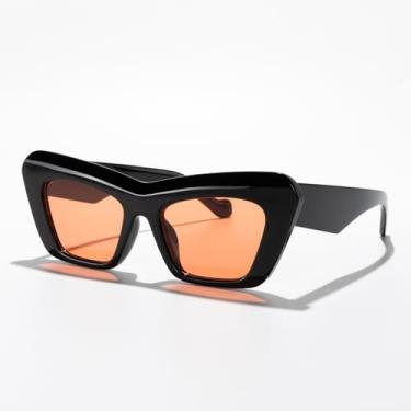 Imagem de Óculos de sol retrô olho de gato para mulheres e homens, vintage, anos 2000, moderno, óculos de sol para festas, uso diário, Instagram, estética UV400, Armação preta/lente laranja, Lens Width: 52