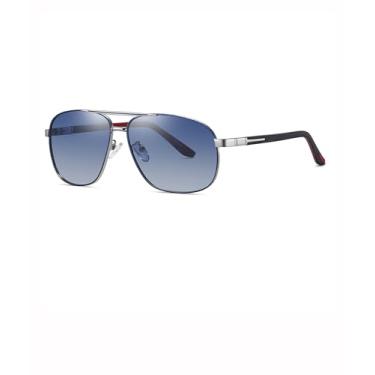 Imagem de Óculos de sol polarizados masculinos modernos vintage para dirigir, pescar, golfe SY6050, Armação azul-prata | Lente azul gradiente, Oversized