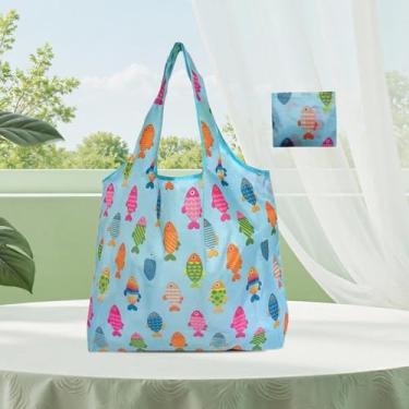 Imagem de 1 sacola de compras reutilizável dobrável – capacidade de 22,7 kg, lavável para uso em mercearia, Azul e verde