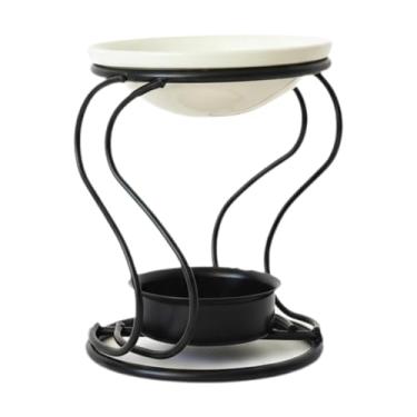 Imagem de Bothyi Porta-velas com queimador de óleo e placa de cerâmica, romântico, europeu, de metal, aquecedor de cera, para sala de estar, mesa de casa