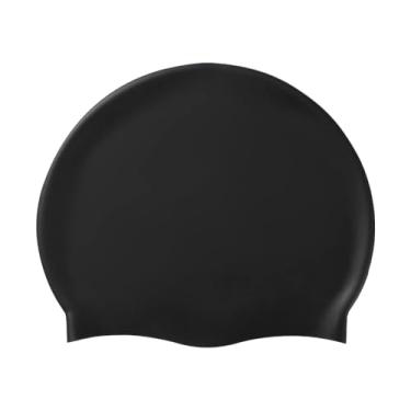 Imagem de Touca de natação de silicone, chapéu de natação para homens e mulheres, touca de natação antiderrapante e cuidados com o cabelo (preto)