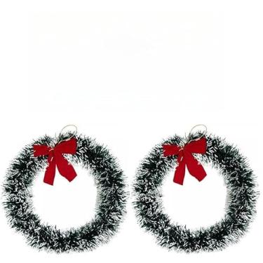 Imagem de Guirlanda Festão Verde Ou Verde 25Cm Para Porta Com Laço Vermelho Enfeite De Natal Decoração Natalina(Festão Nevada Verde 2 Peças)