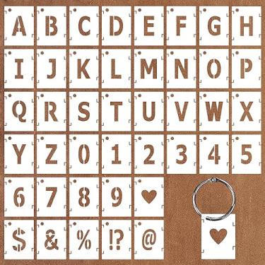 Imagem de 42 peças de modelos de letras e números, kit de estêncil entrelaçado com símbolos de números reutilizáveis de 5 cm, estênceis de letras para pintura em madeira, parede, vidro, tecido, artesanato DIY