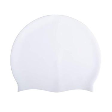 Imagem de Touca de natação de silicone mantém o cabelo seco, impermeável, confortável, flexível, durável, design à prova de rasgos, touca de natação grande para adultos branca