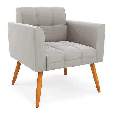 Imagem de Poltrona Elisa Veludo Cinza Pés Palito Castanho - D'Rossi