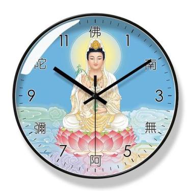 Imagem de Relógio de parede Buddha, quartzo silencioso de 30 cm com design tranq