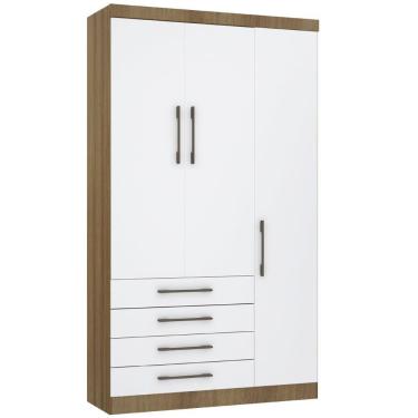 Imagem de Guarda Roupa Modulado 132cm 3 Portas E 4 Gavetas Paris Luciane Móveis Avelã Pf Com Branco Pf