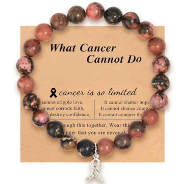 Imagem de Nexoluxa Pulseiras femininas de conscientização do câncer de mama com contas de pedra natural com cartão de incentivo elástico rosa joias suporte presentes, Adjustable, Sem Pedra Preciosa