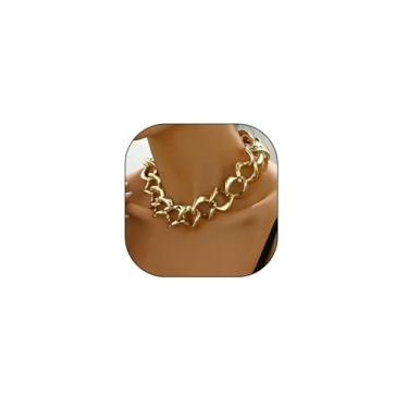 Imagem de LittleFathand Colar de corrente de ouro grosso para mulheres, colar de gargantilha grande e grosso, corrente cubana de ouro, colares punk hip-hop, bijuterias, presente de fantasia, Zinco, Sem Pedra