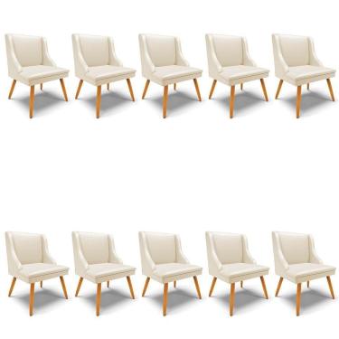 Imagem de Kit 10 Cadeiras Estofadas Para Sala De Jantar Pés Palito Lia Sintético Bege - Ibiza