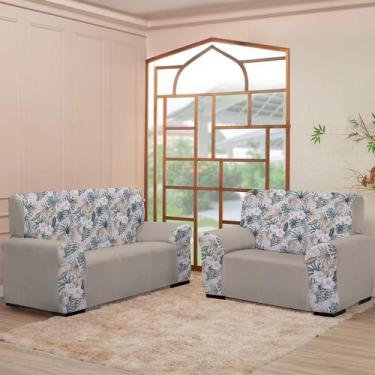 Imagem de Kit Capas para Sofá 2 e 3 Lugares  Coladinha Floral Mista  Proteção e 