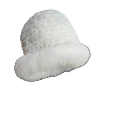 Imagem de Chapéu feminino de palha de pele fofa quente de inverno chapéu de pescador de pele com bordas de pele macia chapéu de proteção de orelha fwhite cor tamanho único