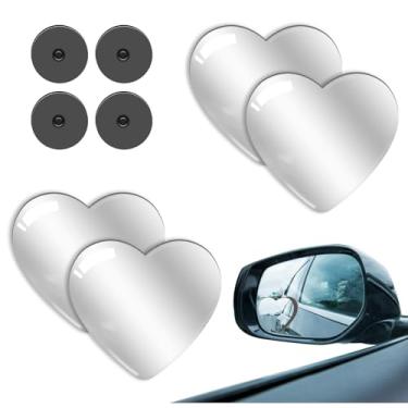 Imagem de Bagentry 4 peças de espelho de ponto cego de carro em forma de coração, visão traseira lateral de alta definição com ângulo amplo, espelho convexo de carro com ajuste universal ajustável para caminhão