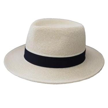 Imagem de Chapéu masculino de verão em forma macia, aba larga, proteção UV, chapéu de jazz feminino, azul marinho, cabeça grande, 58-61 cm