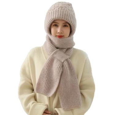 Imagem de Gorro feminino de inverno de pelúcia cachecol espesso quente com capuz proteção de ouvido para esqui ao ar livre gorro feminino cinza 9 tamanho único