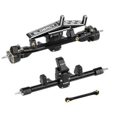Imagem de GLOBACT SCX24 Axles +11mm Widened CVD Steering Angle 50° Max with Servo Mount and Tungsten Steel & Brass Steering Knuckle and Links for Axial SCX24 1/24 RC Crawler New Upgrade AXI31609 (Black)