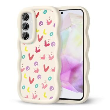 Imagem de CASBST Capa de telefone compatível com Galaxy A35 5G para mulheres e meninas, moldura ondulada encaracolada com estampa fofa, capa de telefone à prova de choque de silicone macio e estética para