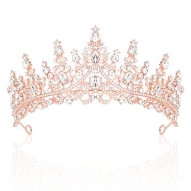 Imagem de Tiaras e coroas de casamento em ouro rosa para mulheres, coroa de princesa de strass para mulheres, meninas, coroa de cristal brilhante para noiva, coroa de rainha, acessórios de cabelo para casamento