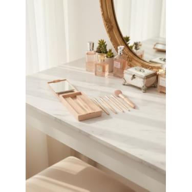 Imagem de Conjunto de 5 pincéis de maquiagem para viagem com damasco espelhado, base portátil para blush em pó, corretivo