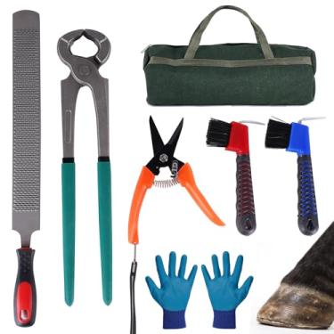 Imagem de Epidioxi Kit de ferramentas de ferrador de cavalo de 35,5 cm - 7 peças, alicate de casco de aço carbono, lixa de limão, aparadores de casco, 2 escovas, bolsa de armazenamento e luvas para cavalo