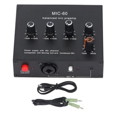 Imagem de Garosa Pré-Amplificador de Microfone Interface XLR de 3,5 Mm 6,5 Mm Ganho de 60dB Potência de 48 V Com Ajuste de Nível de Ganho de Tom para Amplificador de Microfone Condensador