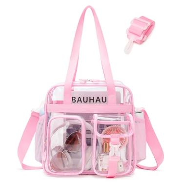 Imagem de ASKSKY Sacola transparente, PVC resistente 30 x 30 x 15 cm, bolsa transparente para eventos de estádio para mulheres e homens, rosa, One Size