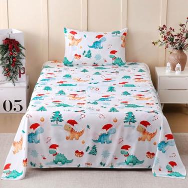 Imagem de JSD Jogo de lençol solteiro infantil de dinossauro, 3 peças, microfibra macia estampada com bolso profundo