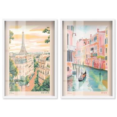 Imagem de Blush Parisian Glam Conjunto de 2 painéis Shadowbox Print Glam Wall Art por Art Remedy, moldura preta, 28 x 40 cm