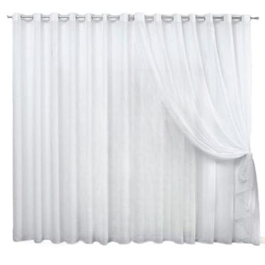 Imagem de Cortina Luxo 3,00x2,70 Microfibra Com Voil para varão simples Cortina Para janela de Sala ou Quarto(Branco,3 metros)