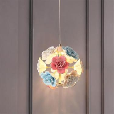Imagem de Luminária pendente contemporânea em formato de rosa para cabeceira, com LED, estilo campestre americano, em cerâmica, ideal para restaurantes, quartos, bares, balcões, vestiários e corredore