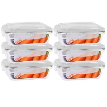 Imagem de Jogo 6 Potes de Vidro Marmita Tampa 4 Trava Hermética 640ml - Casa Lin