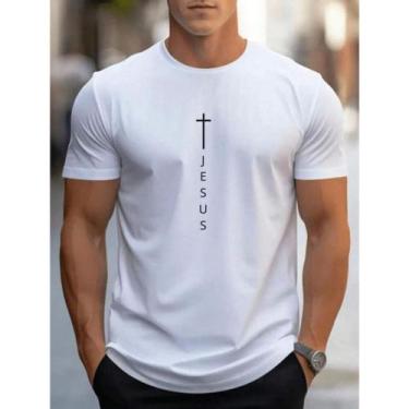 Imagem de Camiseta Masculina Jesus Cristo Cruz Evangélica Algodão Confortavel es