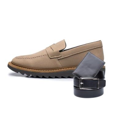 Imagem de ThézB Sapato Social Oxford Masculino em Couro Sintético, Sola Tratorada, Estilo Brogue com Carteira e Cinto, Marrom (Capuccino Cinza, BR, Adulto, Numérico, 43)