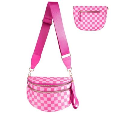 Imagem de Bolsa transversal quadriculada para mulheres, bolsa quadriculada de nylon, pochete grande, bolsa tiracolo, Rosered, One Size, Xadrez