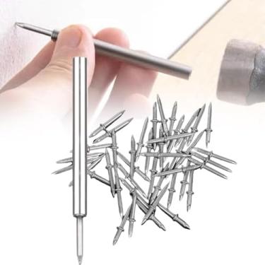 Imagem de 100 peças de pregos de rodapé de duas cabeças - Fixadores invisíveis de rodapé de madeira maciça com ferramenta de manga