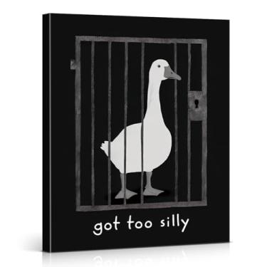 Imagem de Pato peculiar na gaiola impressão de arte de parede preto e branco engraçado pássaro arte para banheiro decoração de banheiro tela emoldurada 20 x 25 cm