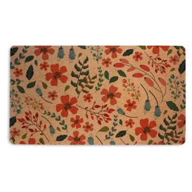 Imagem de Tapete de porta floral Boho 45 x 76 cm, tapete de boas-vindas floral durável para entrada interna ao ar livre, varanda, decoração de casa boêmia, capacho de coco com suporte de PVC antiderrapante