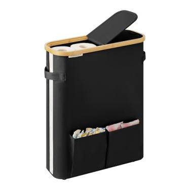 Imagem de StorageWorks Armazenamento de papel higiênico com tampas duplas, suporte de papel higiênico com bolso lateral, comporta 15 mega ou 20 rolos regulares, recipiente de armazenamento de papel para