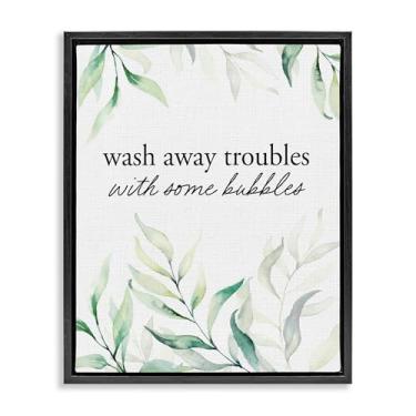 Imagem de Stupell Industries Arte de parede Zen Wash Away Troubles cinza com moldura flutuante, design por Lettered and Lined, 78 x 63 cm