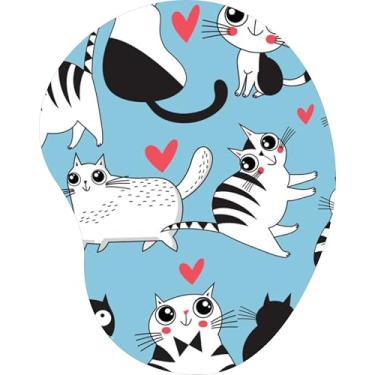 Imagem de Mouse Pad Ergonômico Gota Gatos Cartoon Corações Azul Claro
