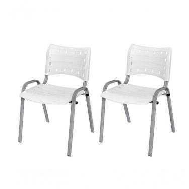 Imagem de Cadeira Iso Base Cinza Escola, Escritório Branco - Kit 2 Un