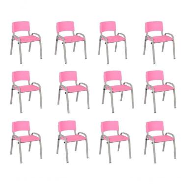 Imagem de Kit 12 Cadeiras Infantil Iso, Escola, Base Cinza- Rosa