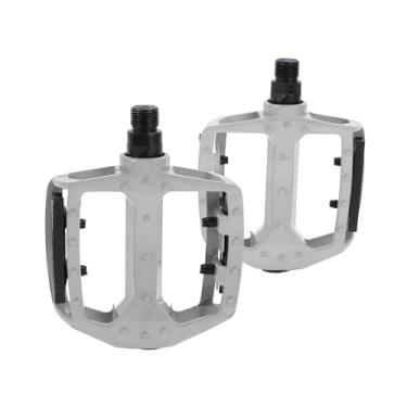 Imagem de REPAIROCK Pedal de bicicleta de liga de alumínio universal para bicicleta pedal plano com tiras refletivas tom prateado ajuste 14 mm pedal de bicicleta antiderrapante para bicicletas de estrada BMX