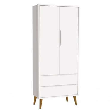 Imagem de Guarda-roupa Retrô 2 Portas Théo New Branco Fosco Com Madeira - Reller