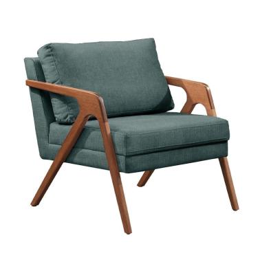 Imagem de Poltrona Mona Luxo Madeira Maciça Castellar Móbile Linho Azul Linho Azul