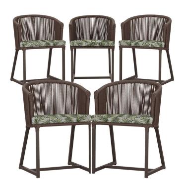 Imagem de 5 Cadeiras De Jantar Noronha Marrom Corda Náutica E5 Trama Marrom